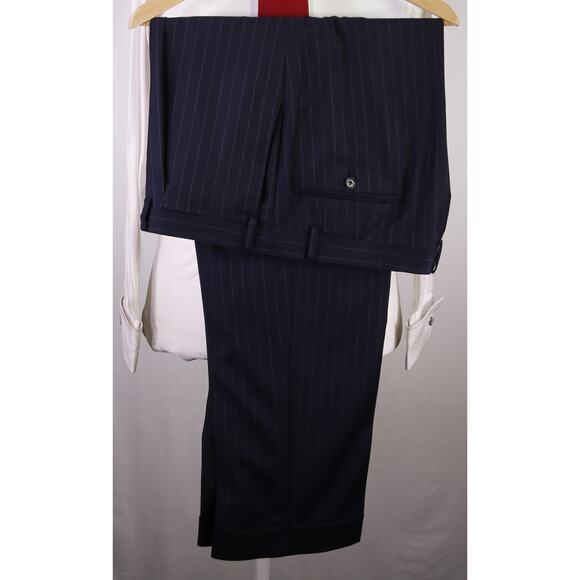 Andrew Lock Custom Tailored Navy Blue Pinstripe 2-Btn Wool Handmade Suit 46L - Picture 11 of 11